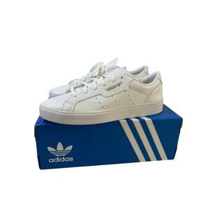 Adidas Sleek W Women’s Sneakers Sz 9.5 White Leather Low Top Casual Shoes